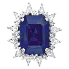 12 Carat Round Brilliant Statement Royal Blue Sapphire 14K White Gold