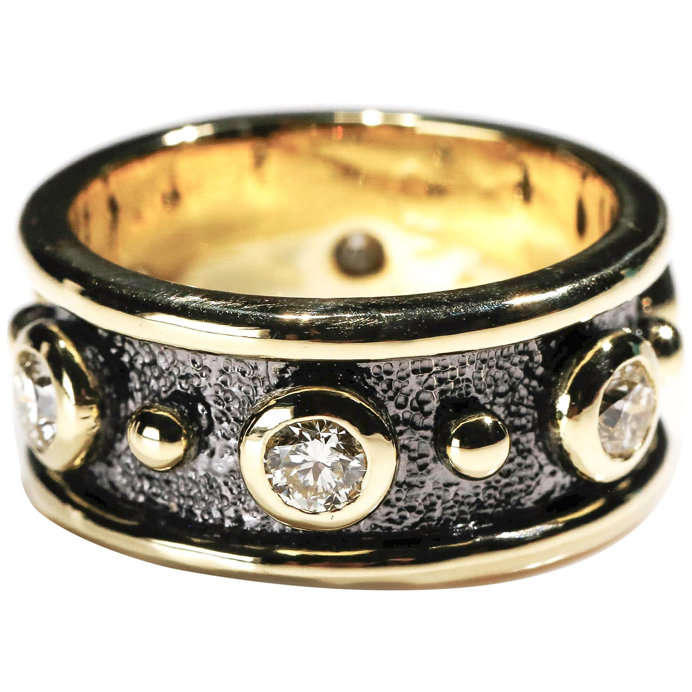 Bague à anneau en or jaune 18 carats avec diamants taille ronde de 1,2 carat, taille US 5 en vente