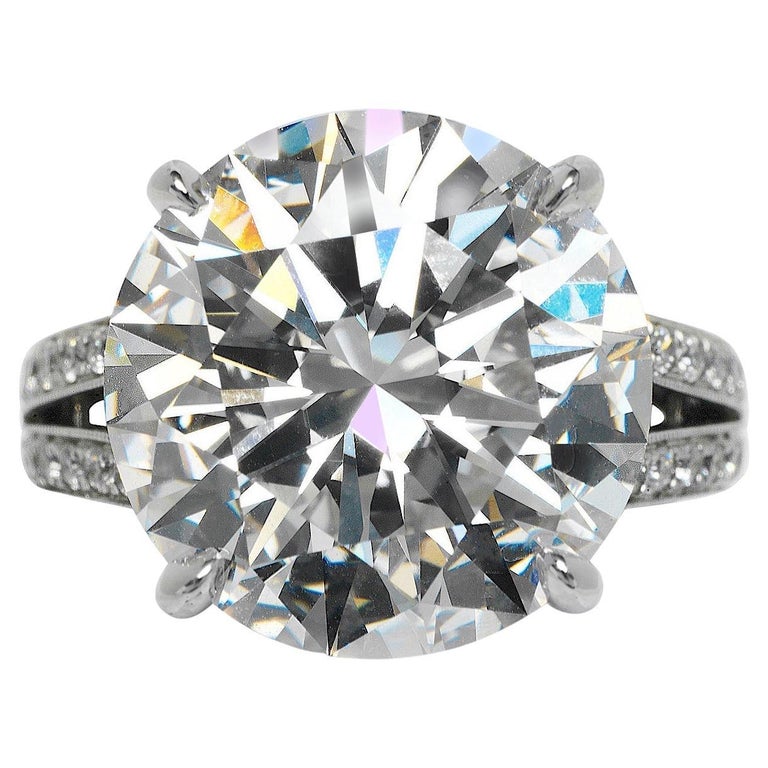 12 Carat Round Cut Diamond Engagement Ring GIA Certified E IF For Sale