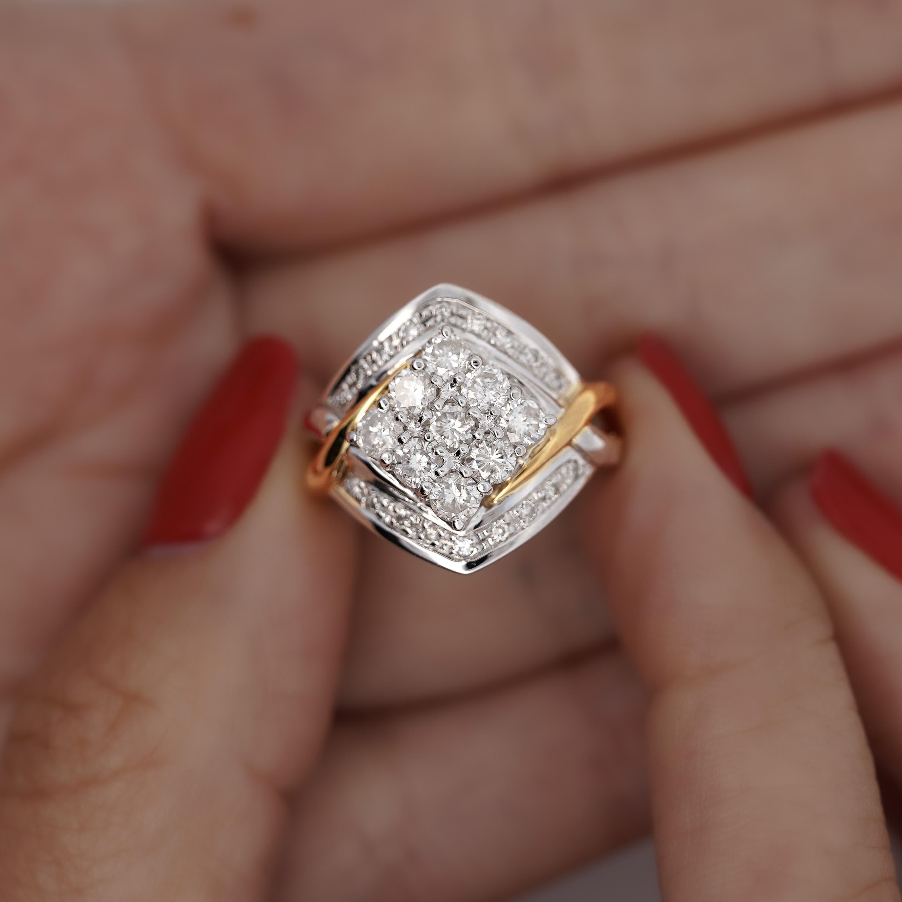 Moderno Anello a grappolo retrò da 1,2 carati con diamante taglio rotondo e due toni in vendita