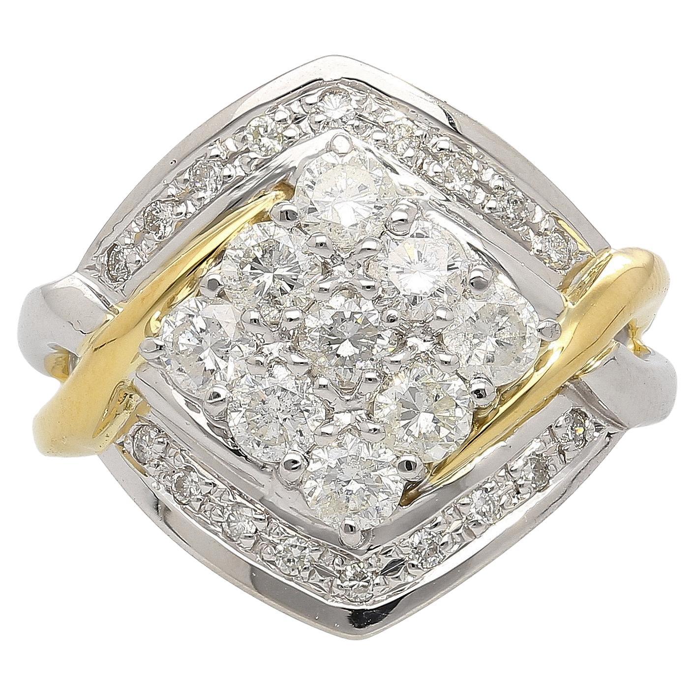 1.2 Carat Round-Cut Diamond Two-Tone Retro Cluster Ring