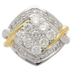 Anillo en racimo retro bicolor con diamantes talla redonda de 1,2 quilates