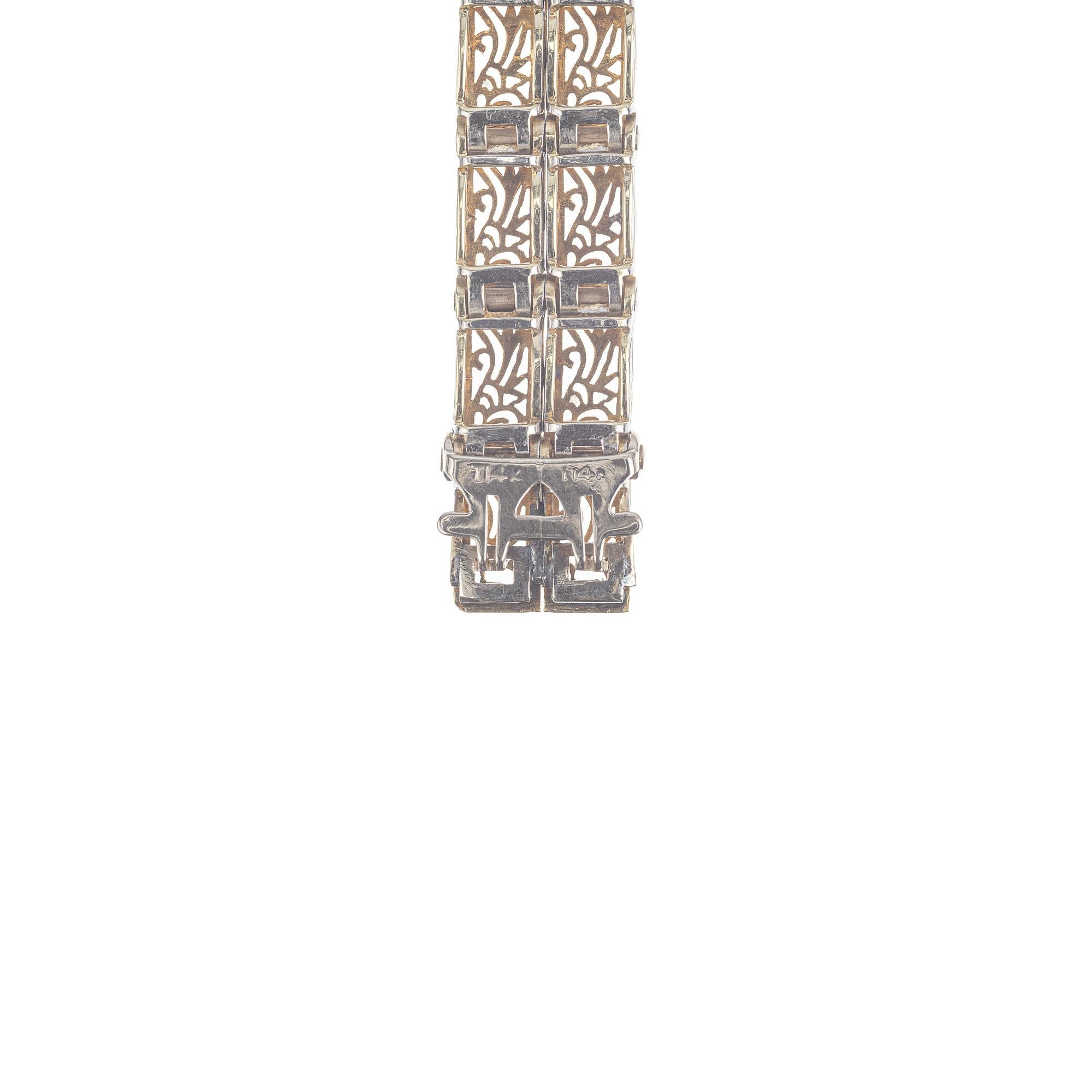 .12 Carat Round Diamond White Gold Art Deco Filigree Bracelet  Pour femmes en vente