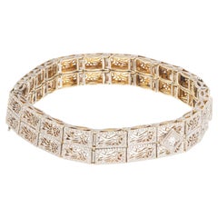 Retro .12 Carat Round Diamond White Gold Art Deco Filigree Bracelet 