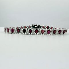 12 Carat Ruby and Diamond Pear-Shaped Tennis Bracelet in 14K White Gold