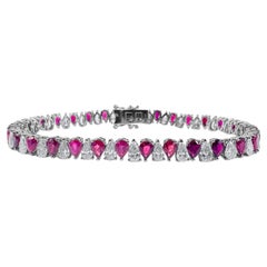12 Carat Ruby and Diamond Pear-Shaped Tennis Bracelet in 14K White Gold 12 Carat Ruby and Diamond Pear-Shaped Tennis Bracelet in 14K White Gold