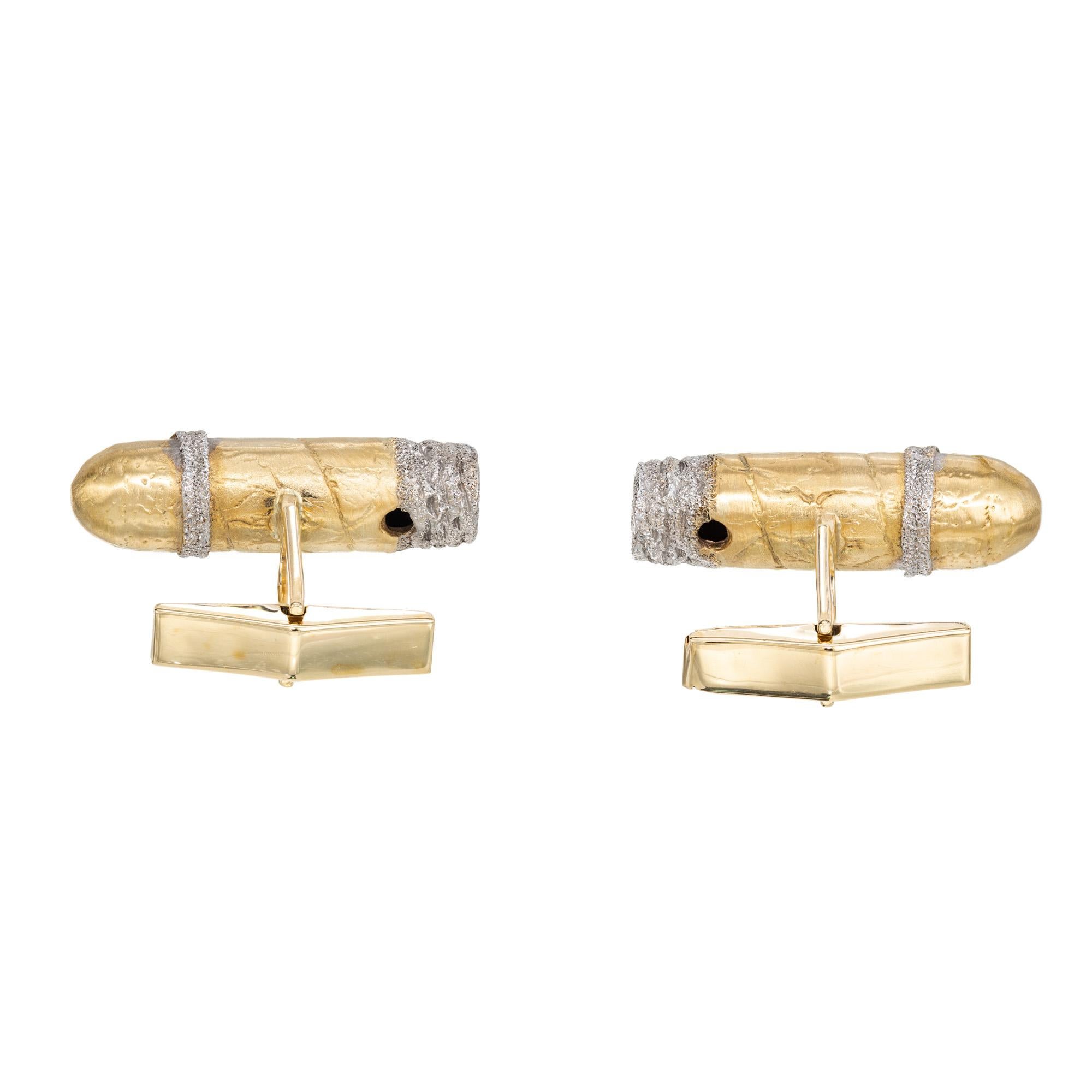 Round Cut .12 Carat Ruby Two Tone Gold Cigar Men's Cufflinks For Sale