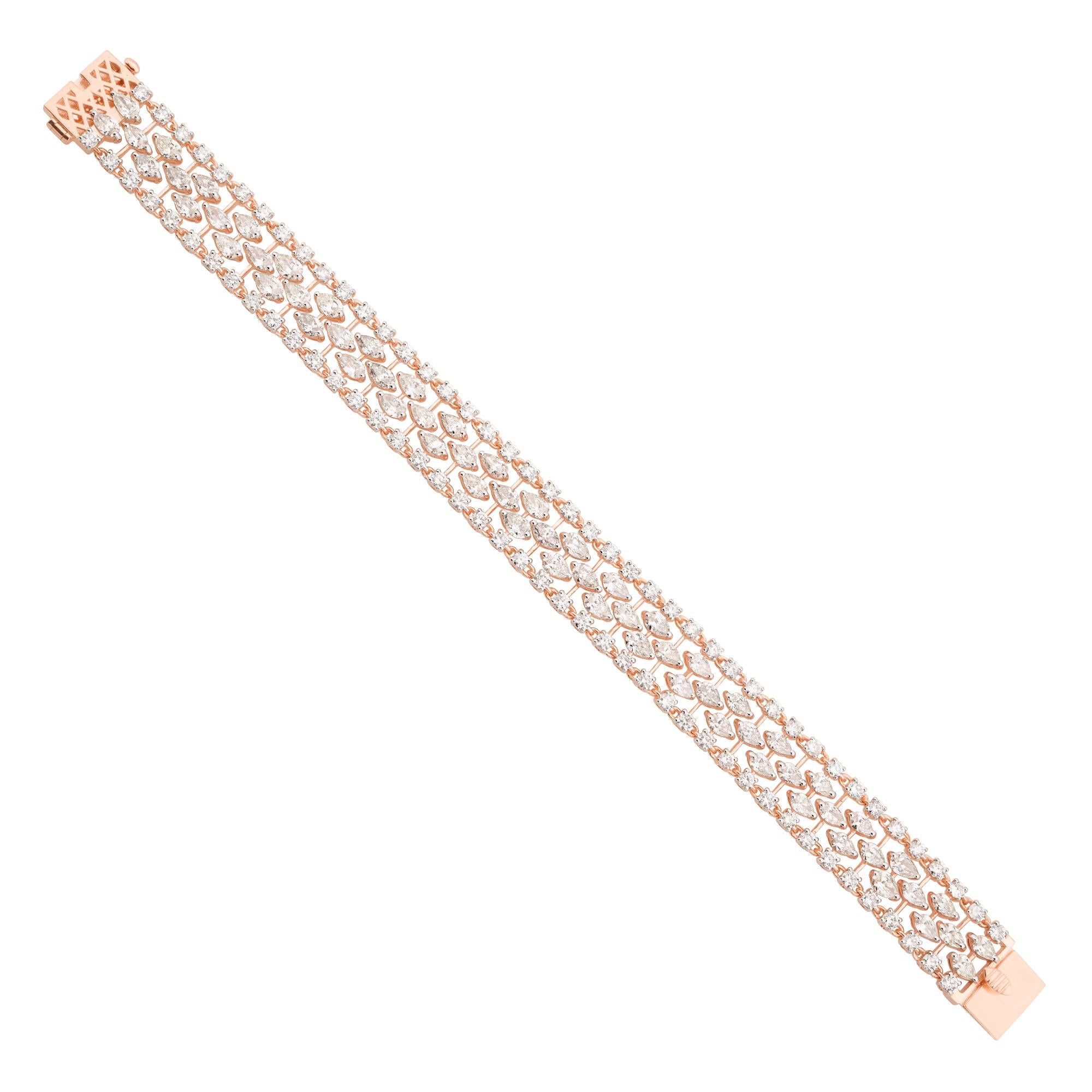 Item Code :- SEBR-41508A (14K)
Gross Wt. :- 23.02 gm
14k Solid Rose Gold Wt. :- 20.48 gm
Natural Diamond Wt. :- 12.70 Ct. ( AVERAGE DIAMOND CLARITY SI1-SI2 & COLOR H-I )
Bracelet Length :- 7 Inches Long

✦ Sizing
.....................
We can adjust