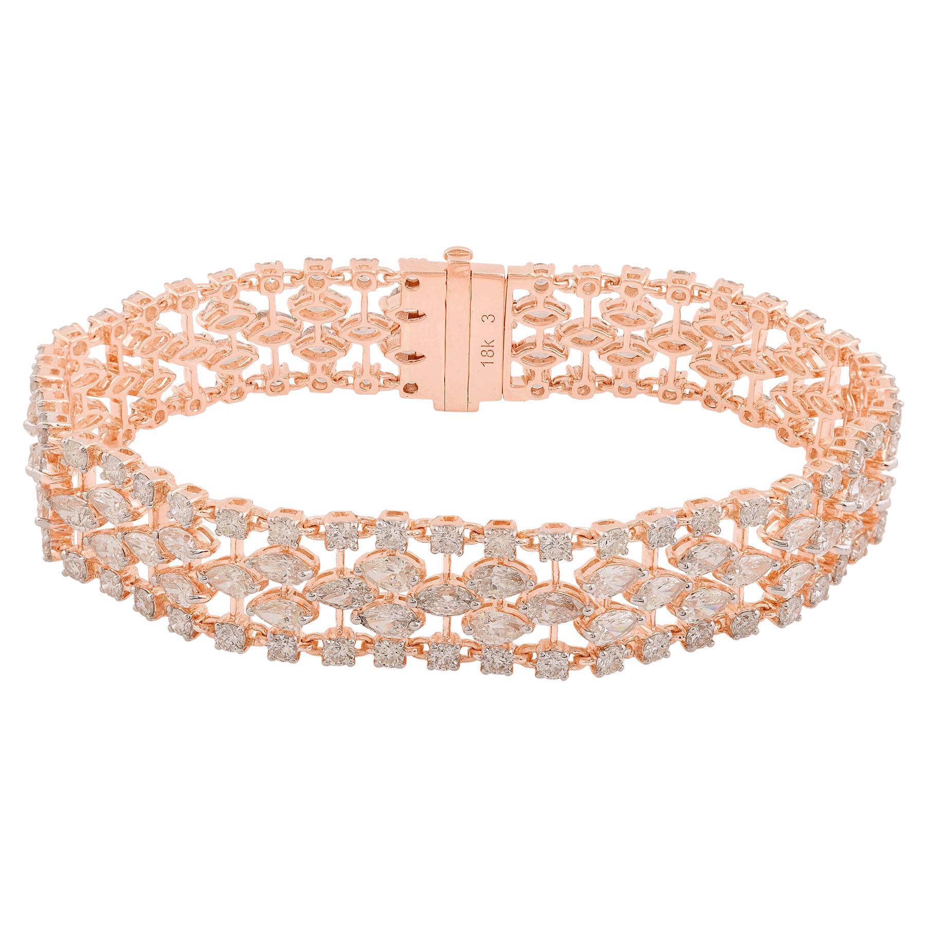 12 Carat SI Clarity HI Color Diamond Wedding Bracelet 18 Karat Rose Gold Jewelry