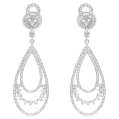 Pendientes colgantes de diamantes talla brillante SI/H de 1,2 quilates y oro blanco de 18 quilates
