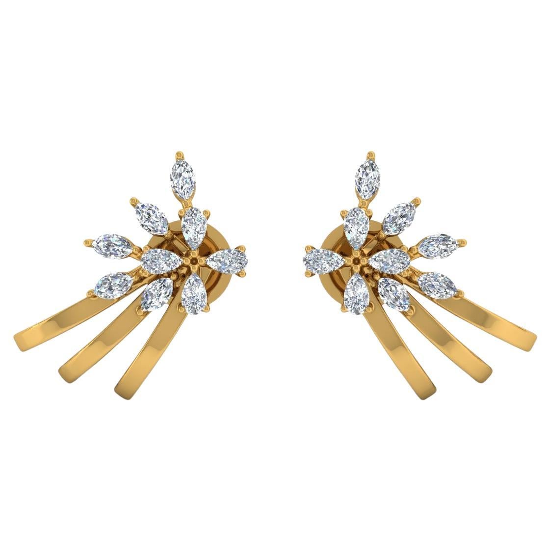 1.2 Carat SI/H Marquise Pear Brilliant Cut Diamond Earrings 14 Karat Yellow Gold