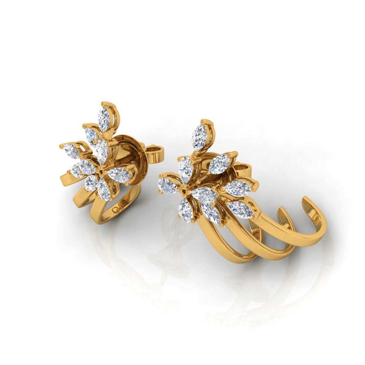 Pear Cut 1.2 Carat SI/H Marquise Pear Brilliant Cut Diamond Earrings 18 Karat Yellow Gold For Sale