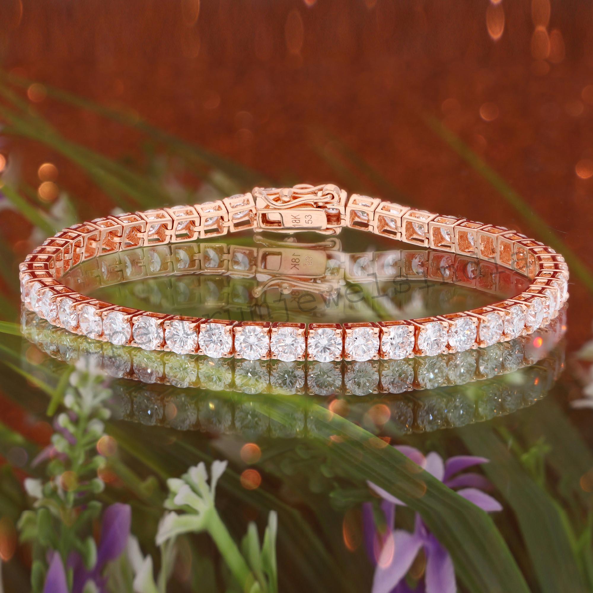 Moderno Bracciale da tennis con diamanti taglio brillante rotondo 12 carati SI/H Oro rosa 18 carati in vendita