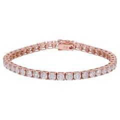 Bracelet de tennis en or rose 18 carats avec diamants ronds et brillants de 12 carats SI/H