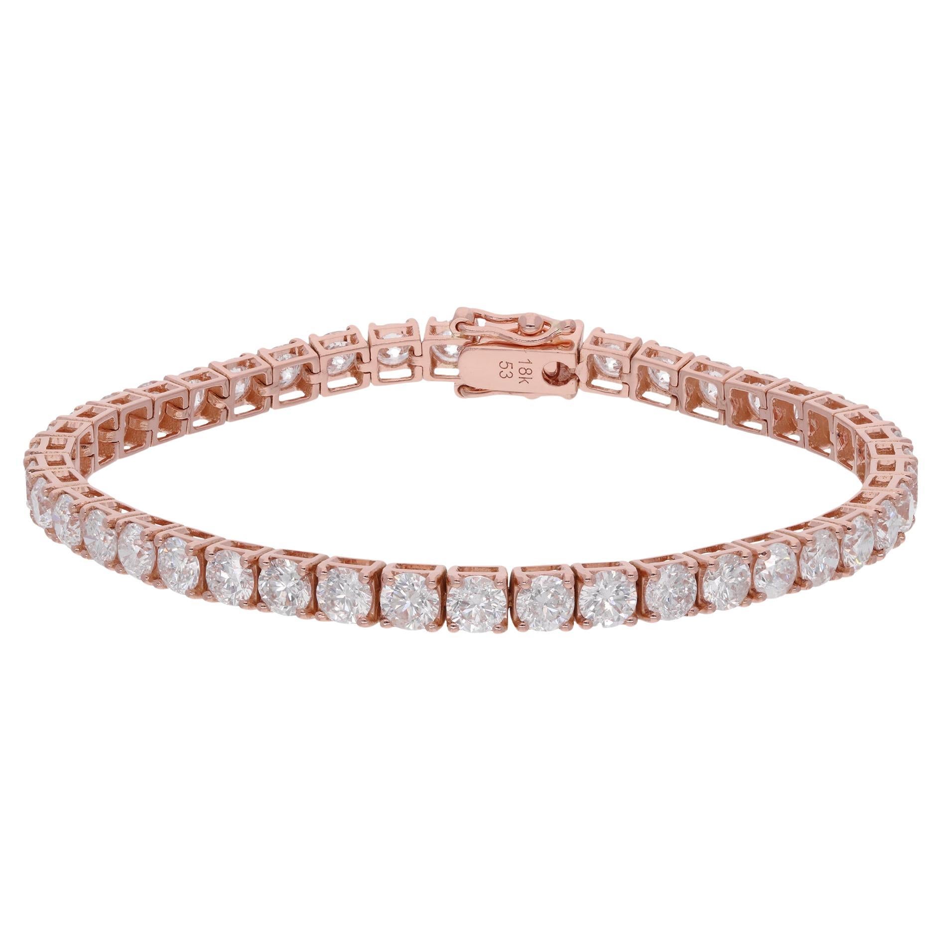 Bracciale da tennis con diamanti taglio brillante rotondo 12 carati SI/H Oro rosa 18 carati