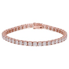 Bracciale da tennis con diamanti taglio brillante rotondo 12 carati SI/H Oro rosa 18 carati