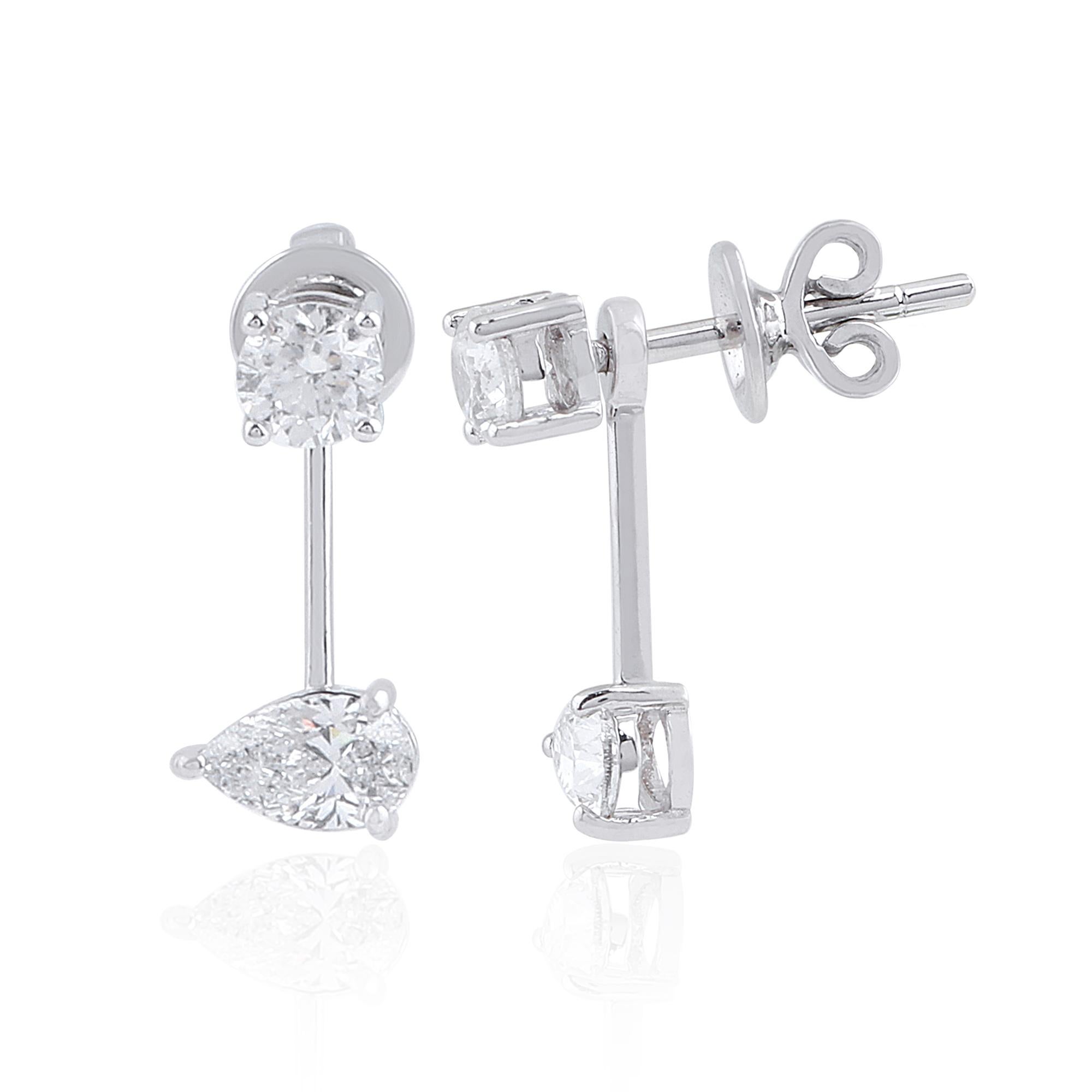 Item Code :- SEE-1518
Gross Weight :- 2.40 gm
18k White Gold Weight :- 2.16 gm
Diamond Weight :- 1.22 Carat ( AVERAGE DIAMOND CLARITY SI1-SI2 & COLOR H-I )
Earrings Length :- 15 mm

Engagement Gift, Bridal Shower Gift, Women Gift, Gift for Mom, Gift