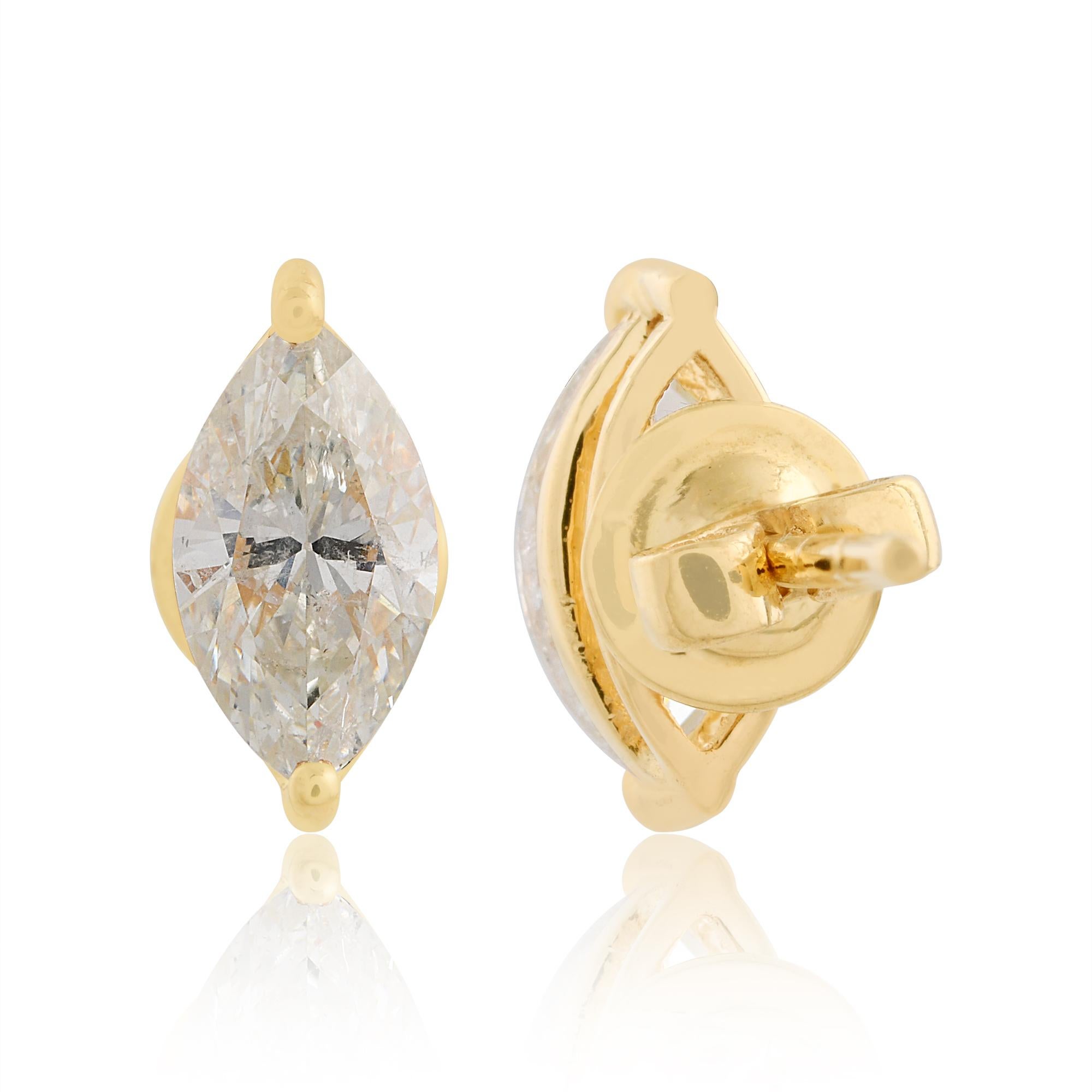 Modern 1.2 Carat SI/HI Marquise Diamond Stud Earrings 18 Karat Yellow Gold Fine Jewelry For Sale