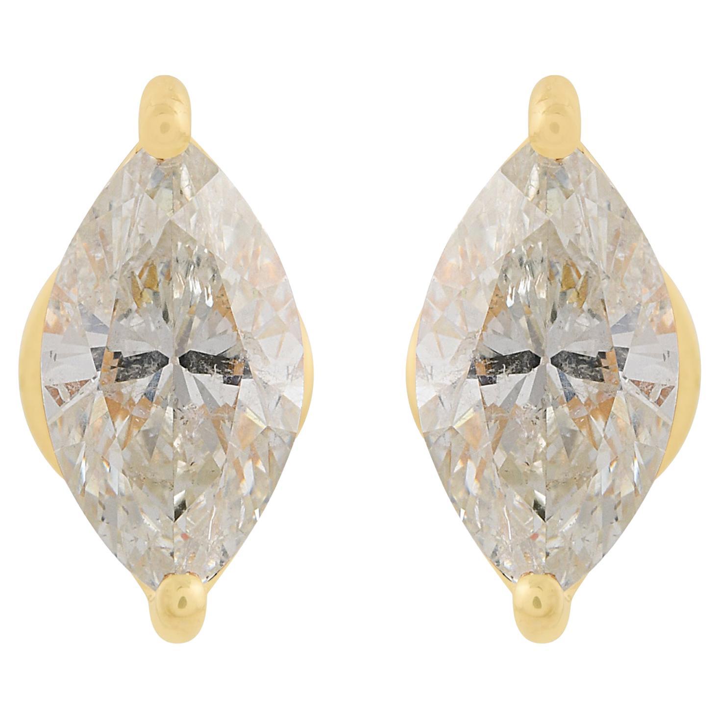 Clous d'oreilles en diamant marquise SI/HI de 1,2 carat en or jaune 18 carats Bijoux fins