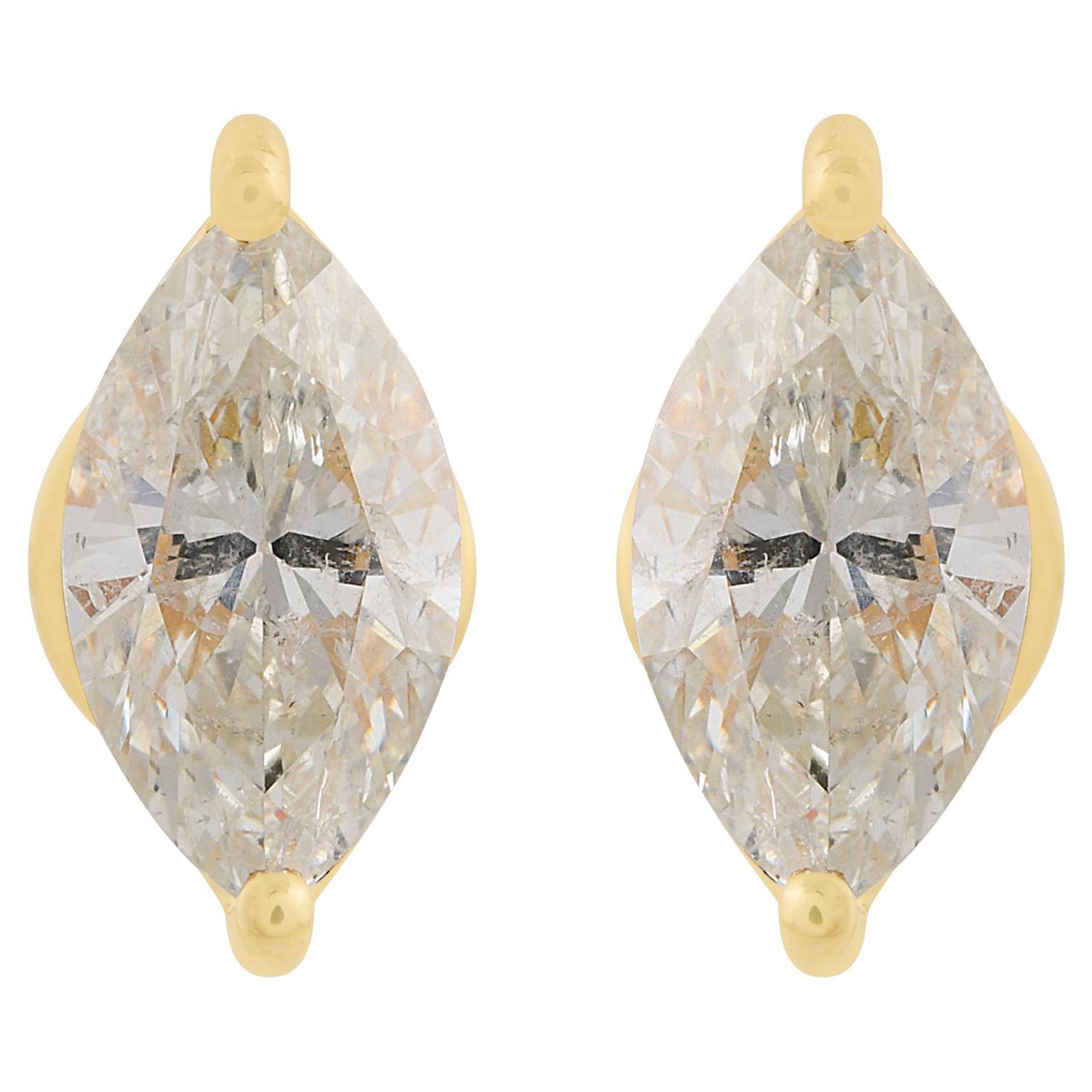 Orecchini con diamante marquise da 1,2 carati SI/HI Orecchini con diamante marquise in oro giallo 18 carati Gioielli di pregio in vendita