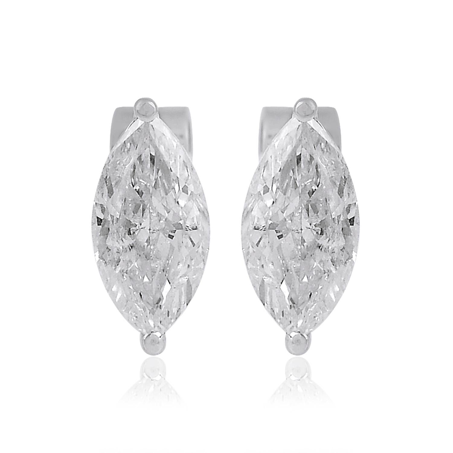 Marquise Cut 1.2 Carat SI/HI Marquise Shape Diamond Stud Earrings 18 Karat White Gold Jewelry For Sale