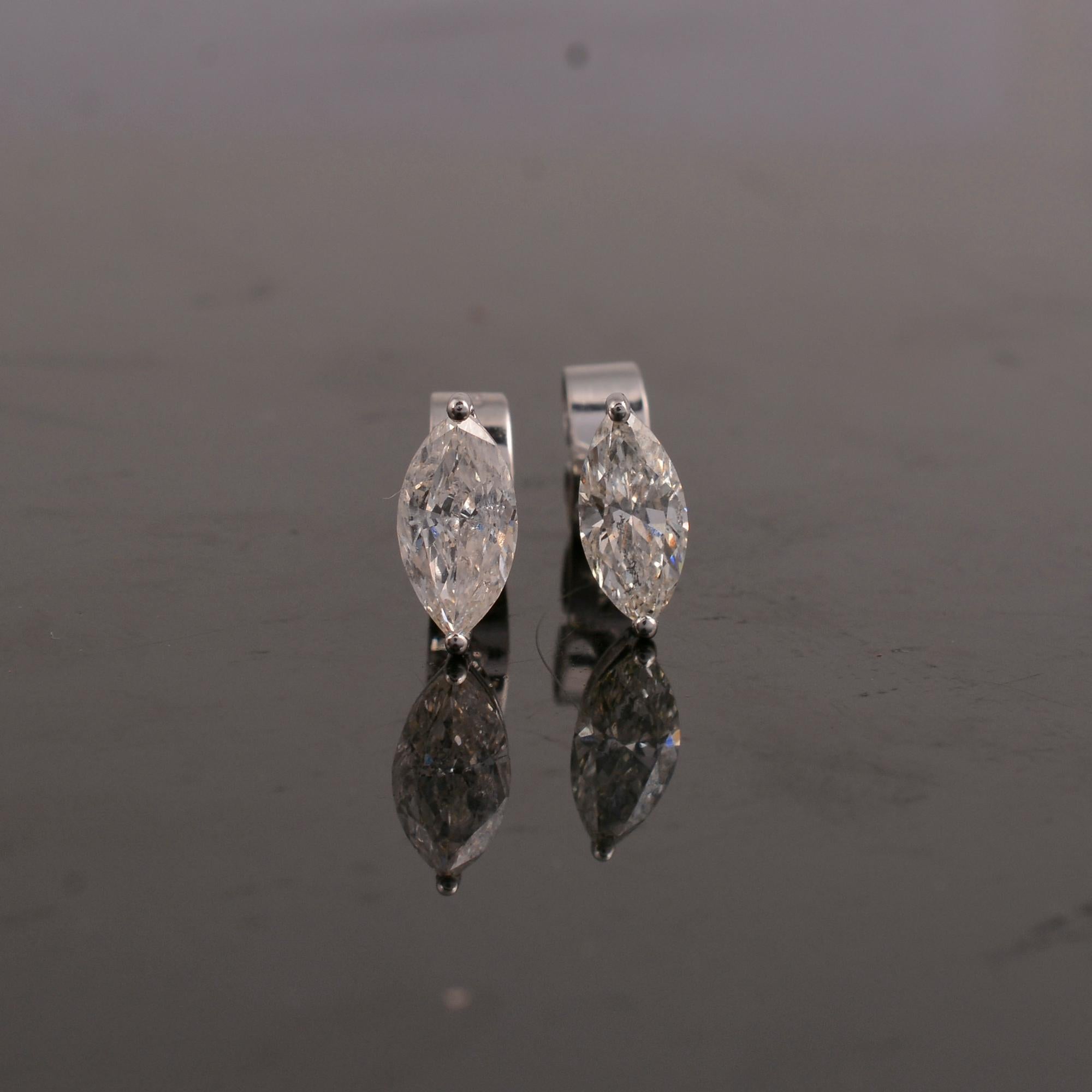 Women's 1.2 Carat SI/HI Marquise Shape Diamond Stud Earrings 18 Karat White Gold Jewelry For Sale