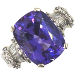 Vintage 12 Carat Tanzanite Diamond White Gold Estate Ring