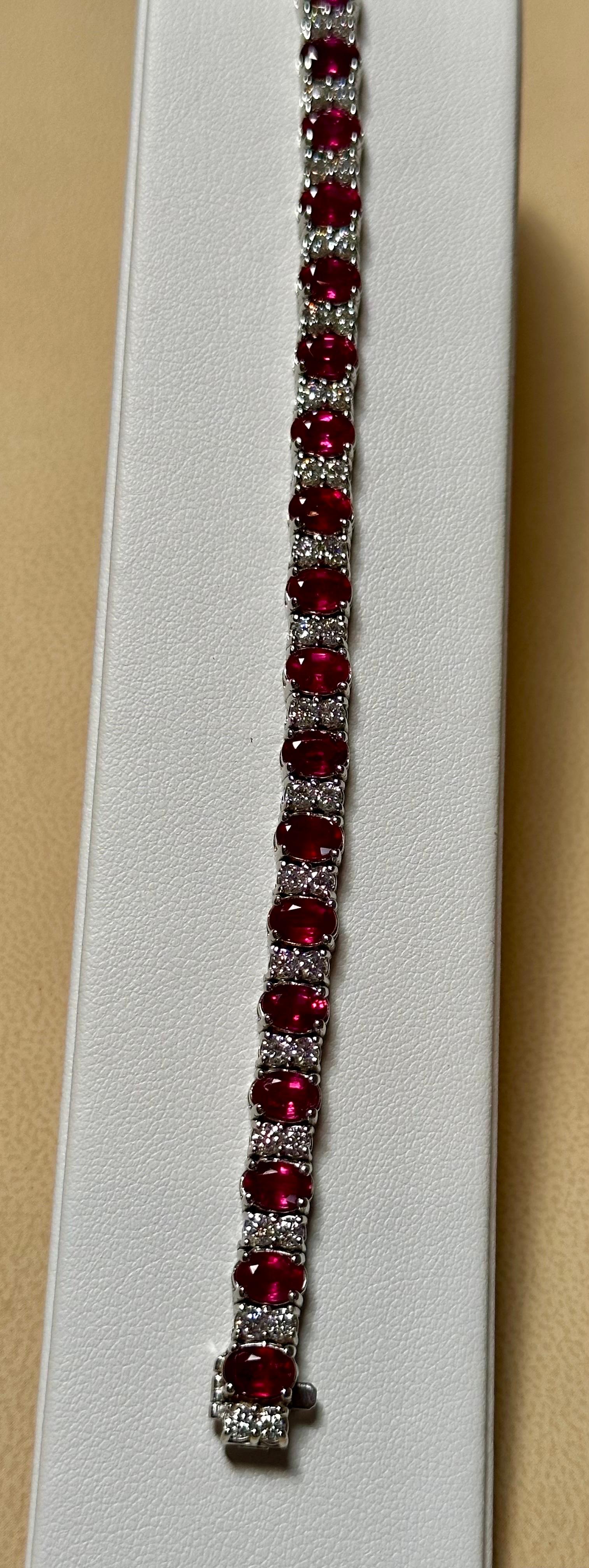 12 Carat Treated Ruby & 2.8 Carat Diamond Tennis Bracelet 14 Kt Yellow Gold For Sale 6
