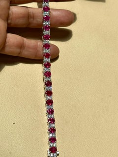 12 Carat Treated Ruby & 2.8 Carat Diamond Tennis Bracelet 14 Kt Yellow Gold