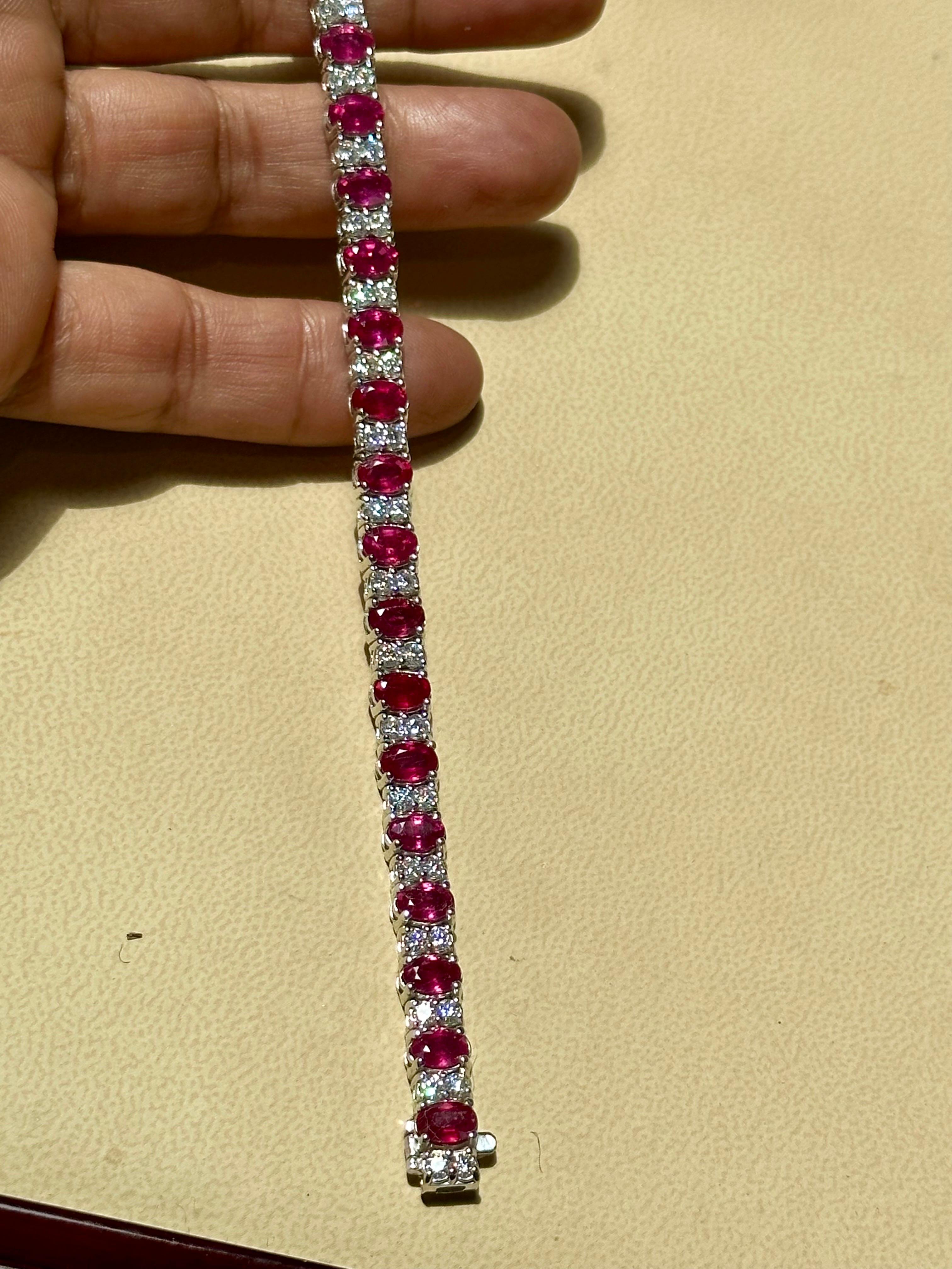 12 Carat Treated Ruby & 2.8 Carat Diamond Tennis Bracelet 14 Kt Yellow Gold In New Condition For Sale In New York, NY