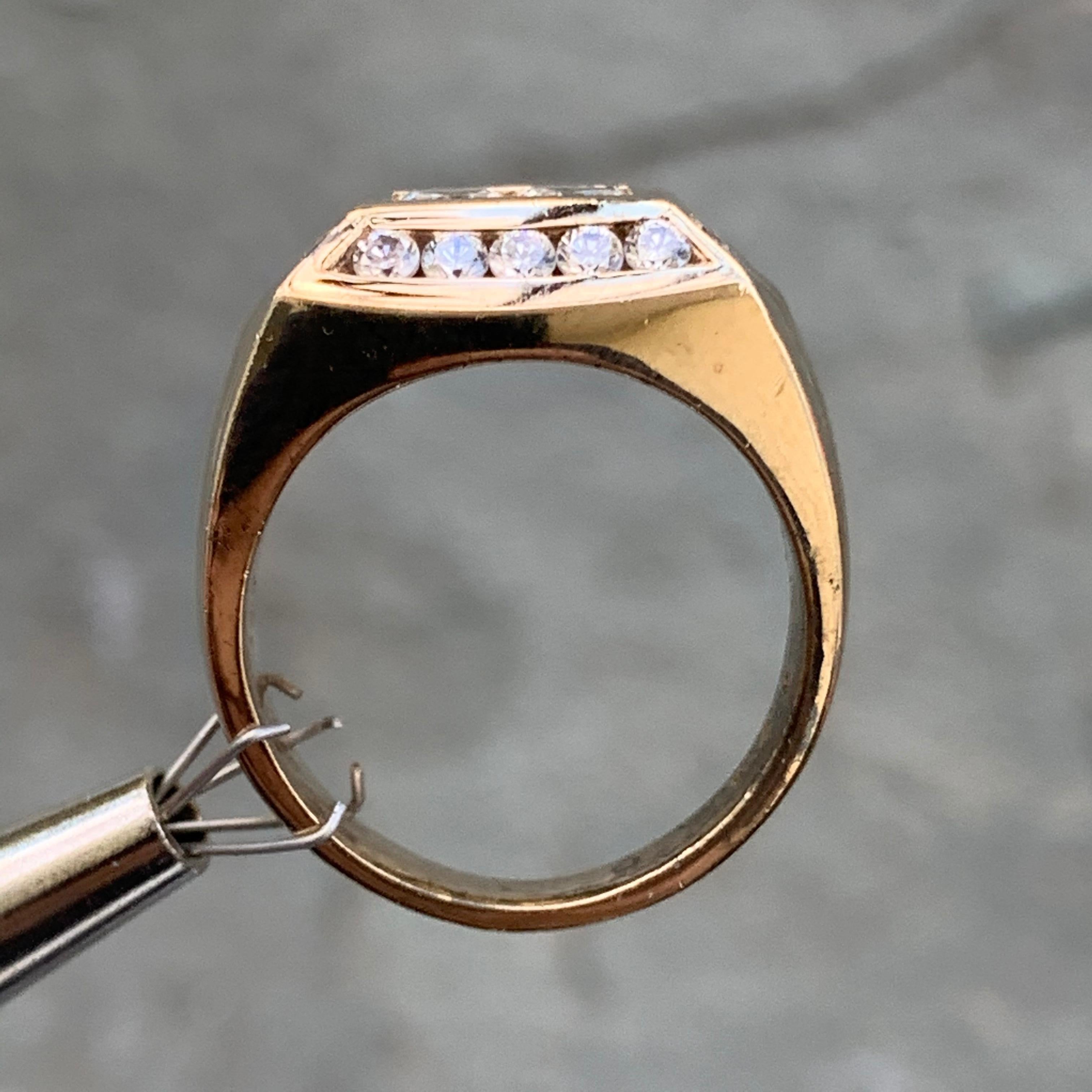 Princess Cut 1.2 Carat TW Men's Diamond Ring / Wedding Ring / Band, 14 Karat Gold Heavy For Sale