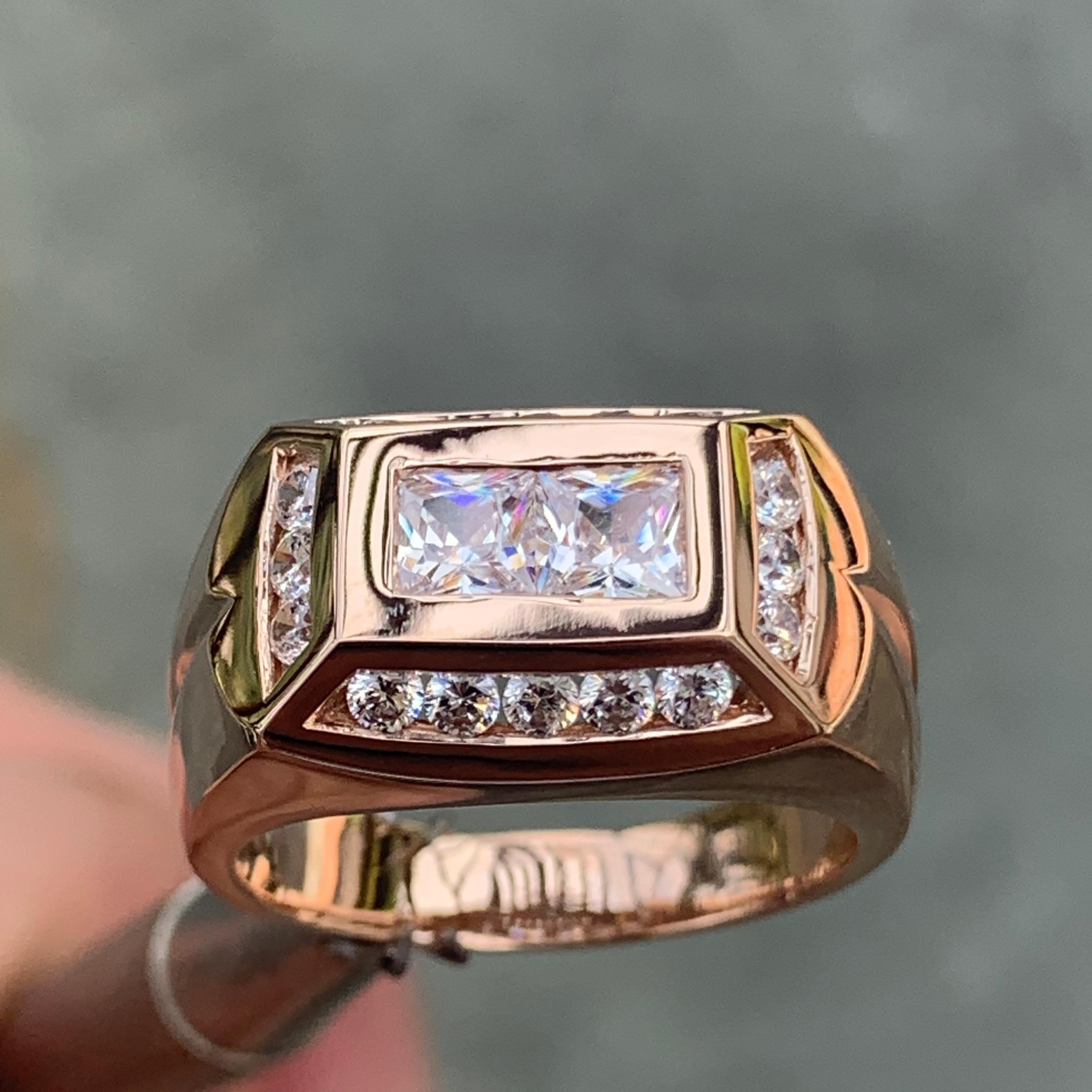 1,2 Karat TW Herren-Diamantring / Ehering / Band, 14 Karat Rose Gold Heavy (Carréschliff) im Angebot