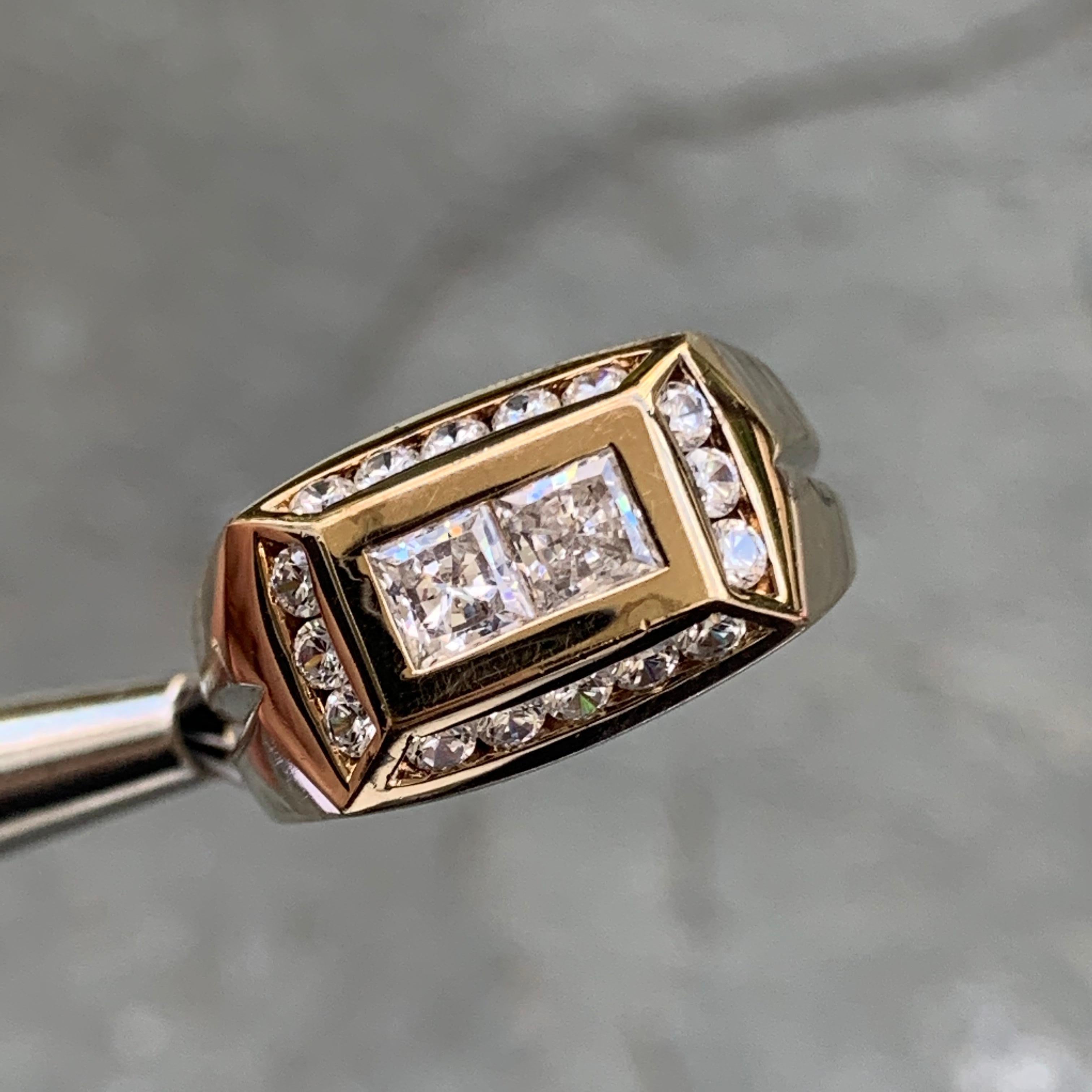 Princess Cut 1.2 Carat TW Men's Diamond Ring / Wedding Ring / Band, 14 Karat Gold Heavy