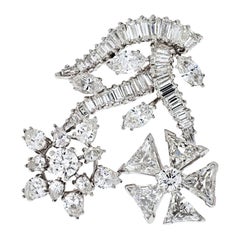12 Carat Vintage Diamond Floral Platinum Brooch