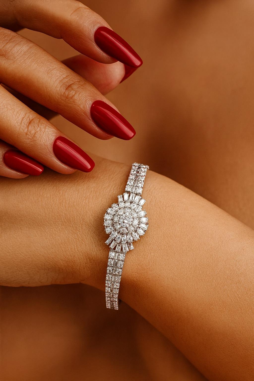 Femenino o masculino 12 quilates Vintage Estate Hamilton Platino Baguette Marquise Ronda Diamante Reloj en venta