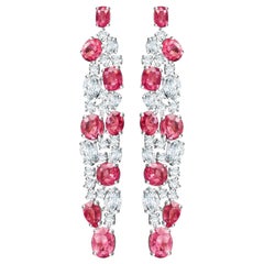 12 Carat Vivid Pink Mahenge Spinel Diamonds 18 Karat White Gold Earrings