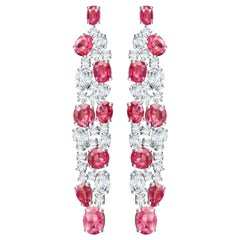 12 Carat Vivid Pink Mahenge Spinel Diamonds 18 Karat White Gold Earrings