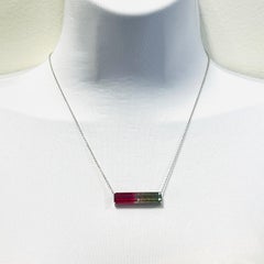 12 Carat Watermelon Rectangular Tourmaline Necklace in 18K White Gold