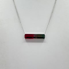 12 Carat Watermelon Rectangular Tourmaline Necklace in 18K White Gold