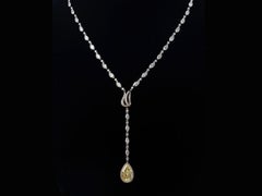 12 Carat Yellow and White Diamond Station Drop Necklace 18K Gold