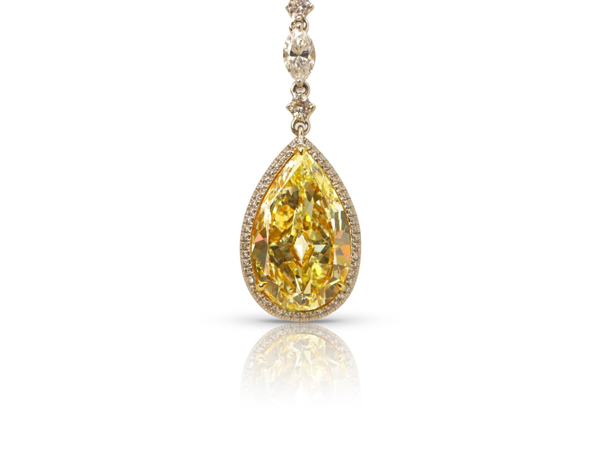 12 Carat Yellow and White Diamond Station Drop Necklace 18K Gold In New Condition For Sale In New York, NY