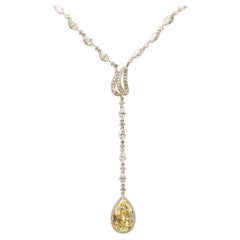 Vintage 12 Carat Yellow and White Diamond Station Drop Necklace 18K Gold