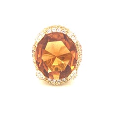 12 Carat Citrine Center and Multi-Color Yellow Sapphire Dome Gold Ring