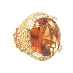 12 Carat Citrine Center and Multi-Color Yellow Sapphire Dome Gold Ring