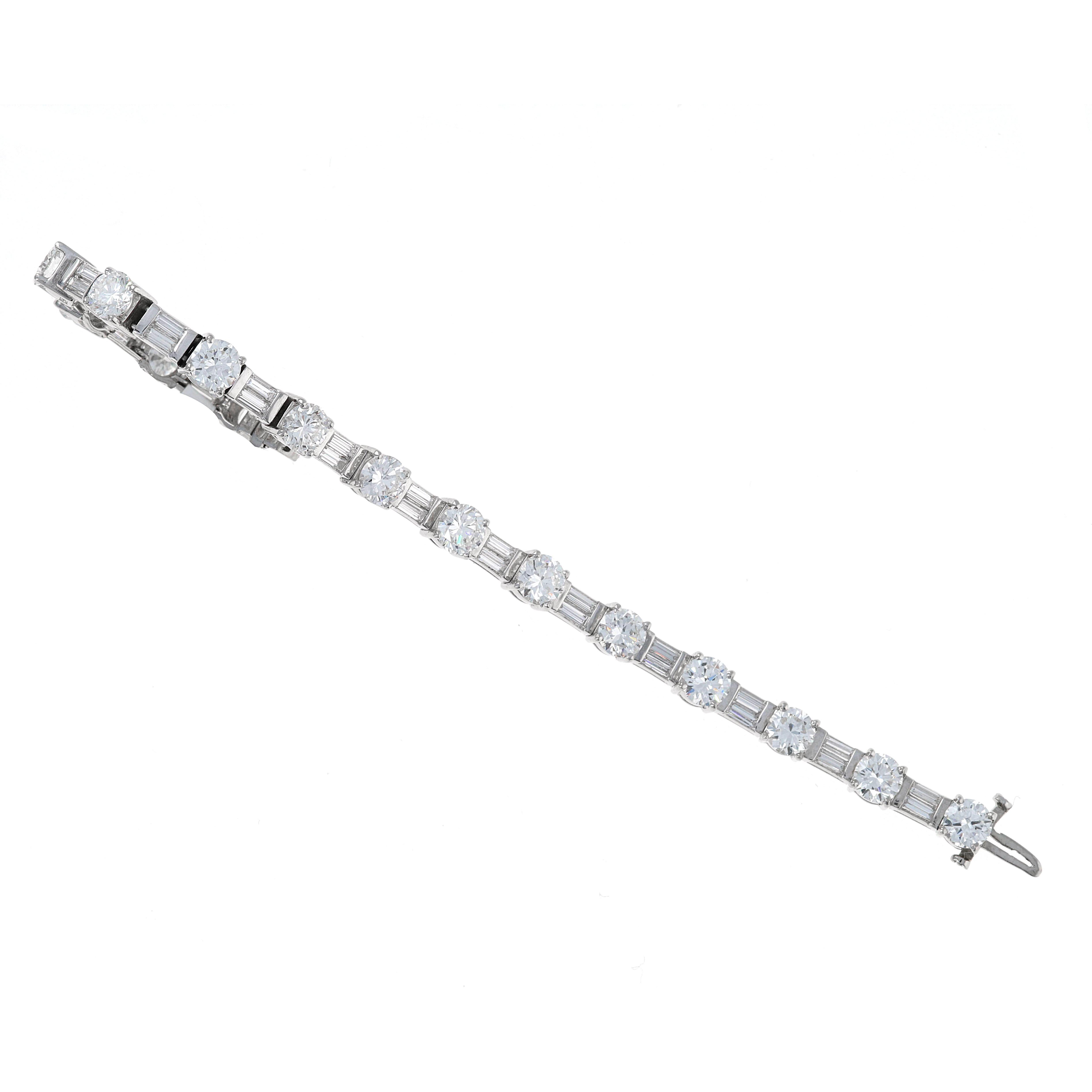 Not your normal tennis bracelet. This is the tennis bracelet for someone who wants something a little bit more special. Extremely fine quality round and baguette diamonds alternate to give a great look and gorgeous shine. The round diamonds are