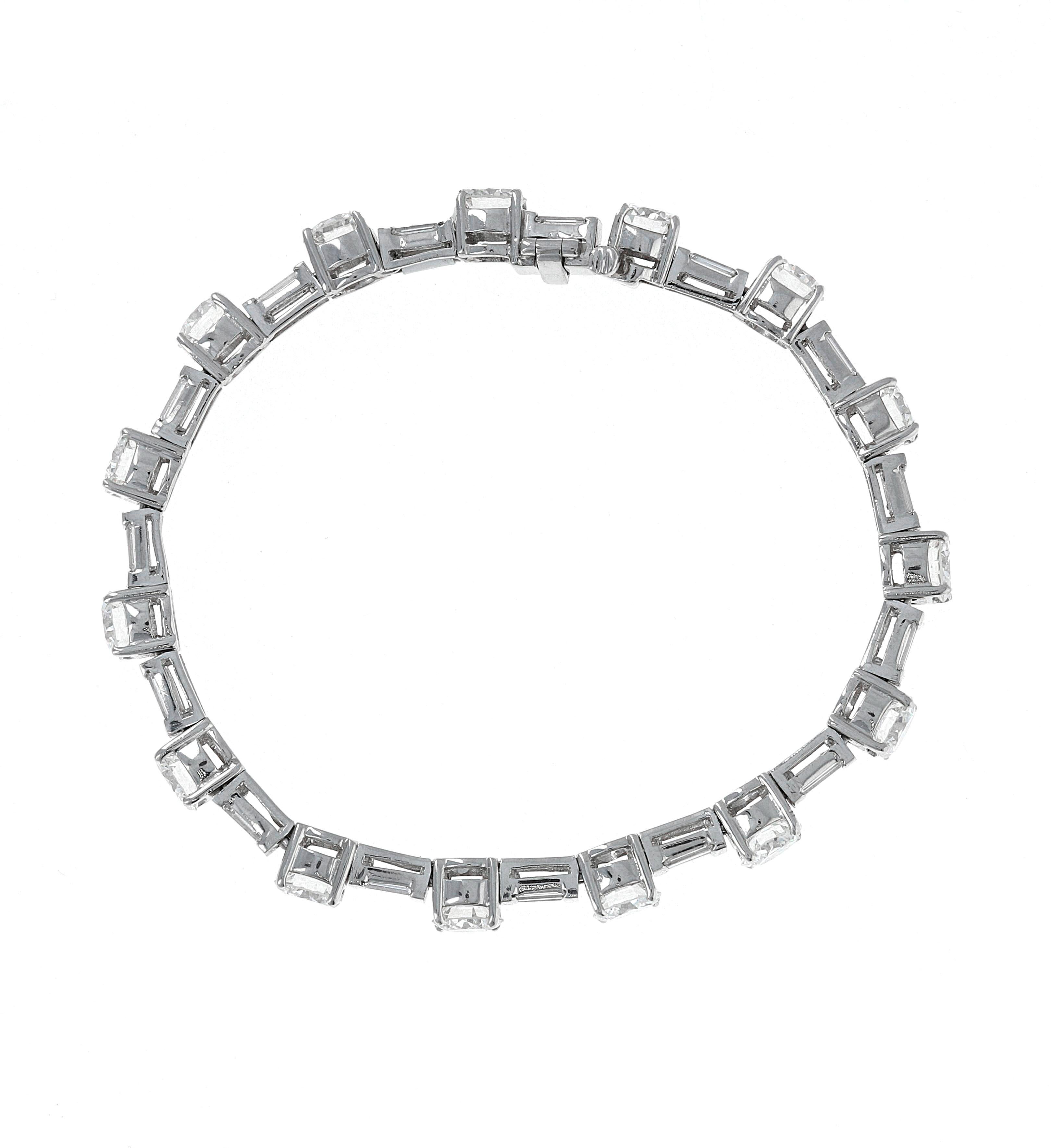 Retro 12 Carat Mixed Shape Straight Line Tennis Bracelet, Platinum