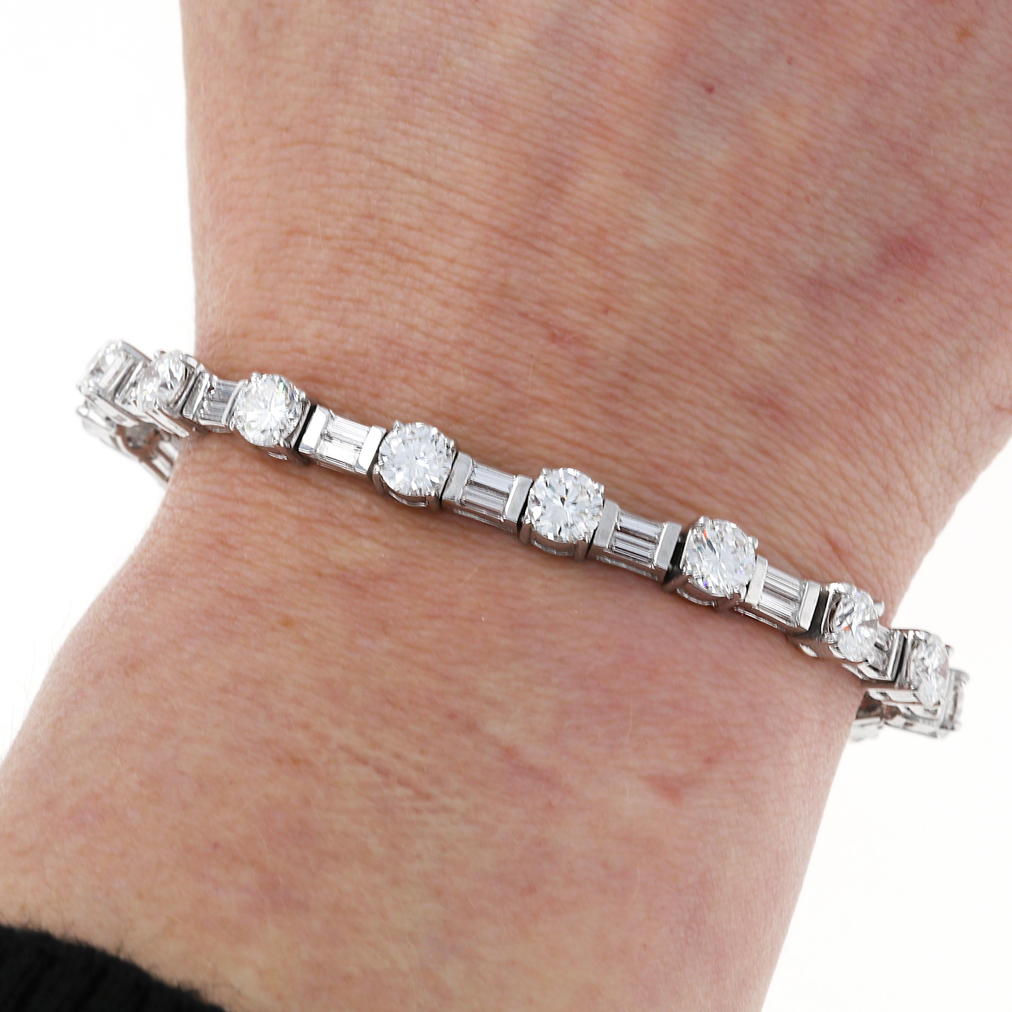 Round Cut 12 Carat Mixed Shape Straight Line Tennis Bracelet, Platinum