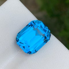 12 Carats Neon Electric Blue Topaz Rectangular Cushion Cut Faceted Gemstone
