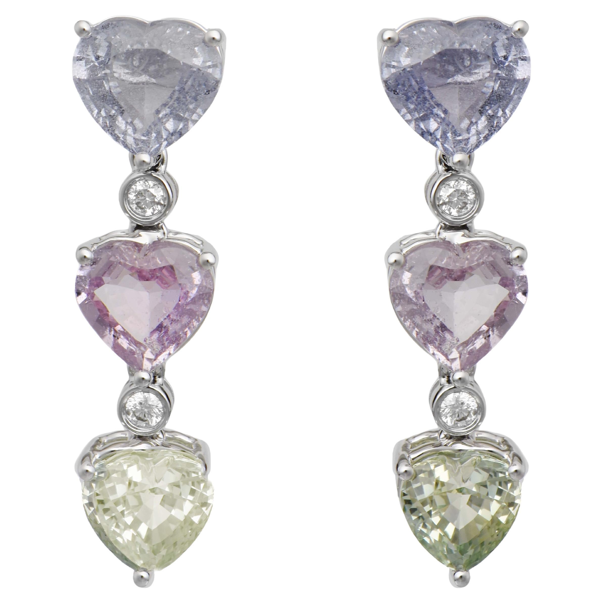 12 Carats Sapphire and White Diamond White Gold Earrings