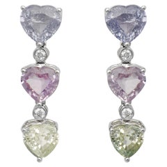 12 Carats Sapphire and White Diamond White Gold Earrings